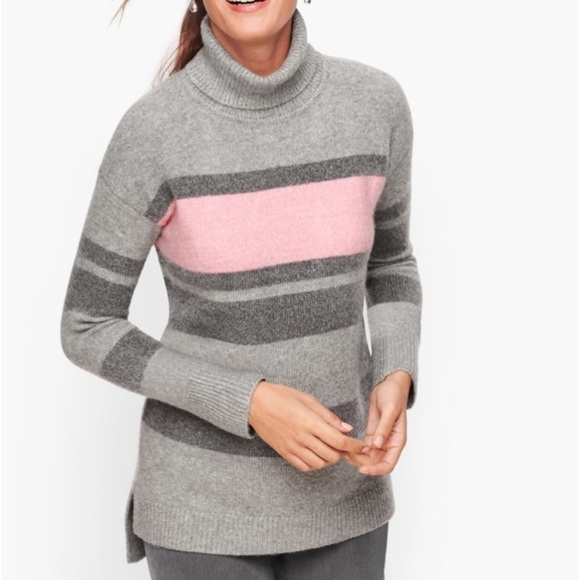 Talbots Women SP Gray Pink Heathered Fireside Stripe Pullover Turtleneck Sweater - Picture 1 of 8